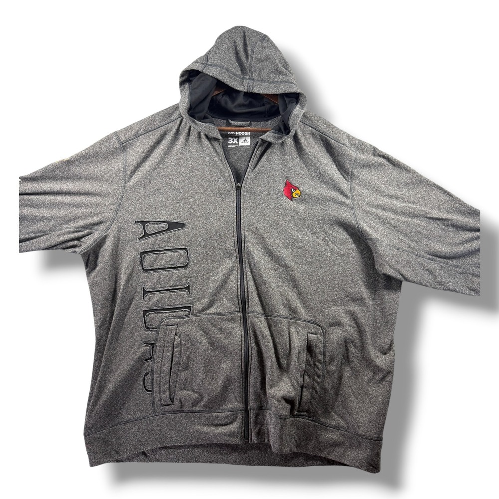 Adidas Louisville Cardinals Ultimate Hoodie Mens 3X Gray Full Zip Z59132 AUF002